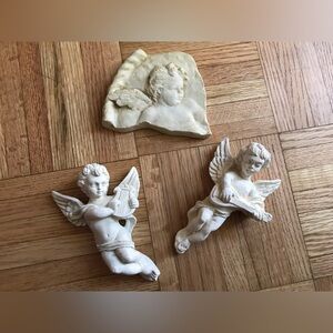 Vintage Chalk-ware Plaster Cherub Wall Hangings Art Deco Decor ~ Vignette